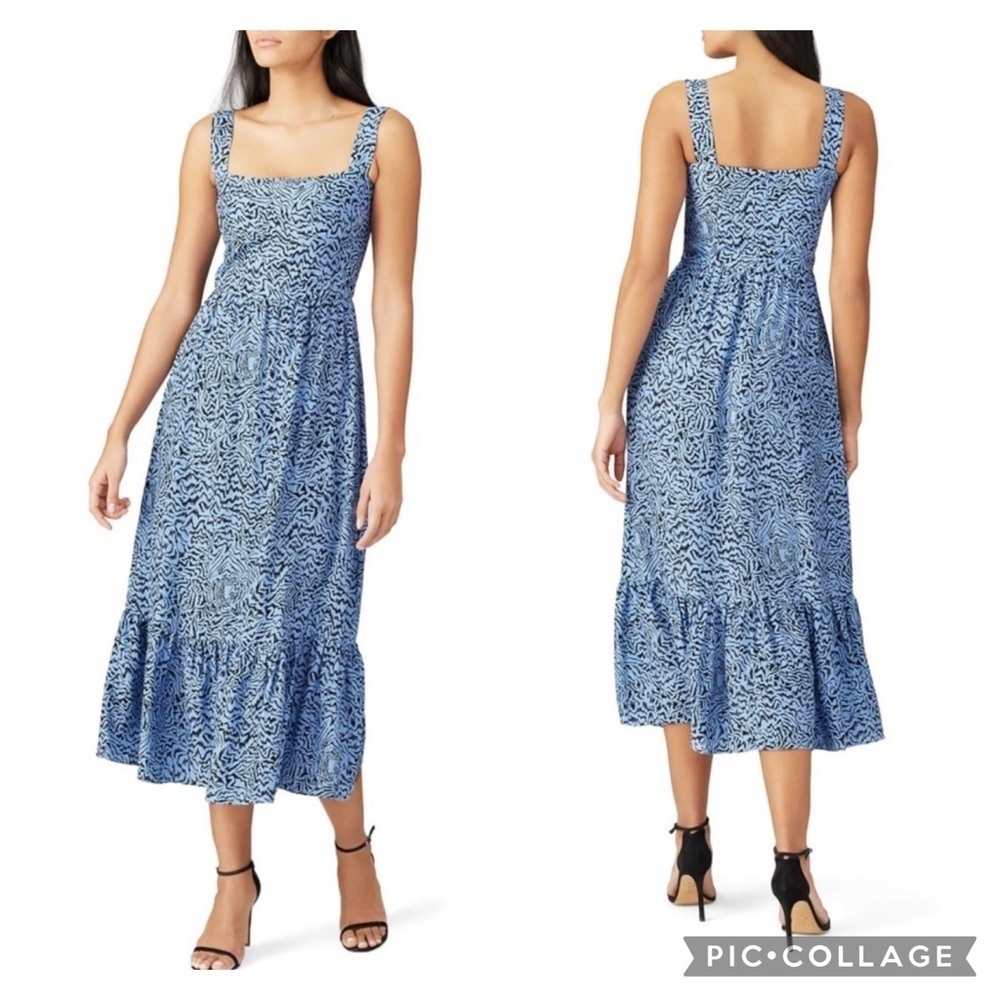 HVN Olympia Blue Silk Tiger Print Midi Dress - Picture 1 of 10